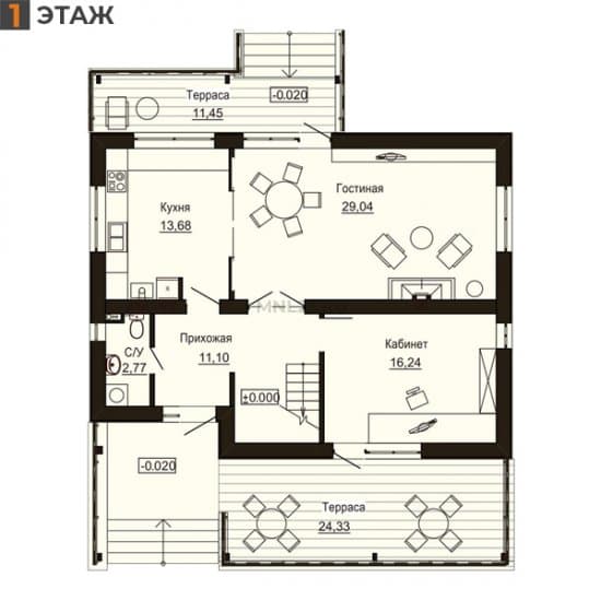 Планировка: Дом 158 м² в Краснодаре в КП Немецкая Деревня, этаж 1