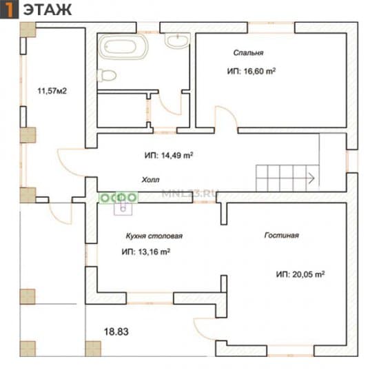 Планировка: Дом 160 м² в Краснодаре в КП Виктория, этаж 1