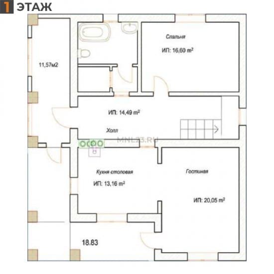 Планировка: Дом 160 м² тип Б в Краснодаре в КП Виктория Престиж, этаж 1