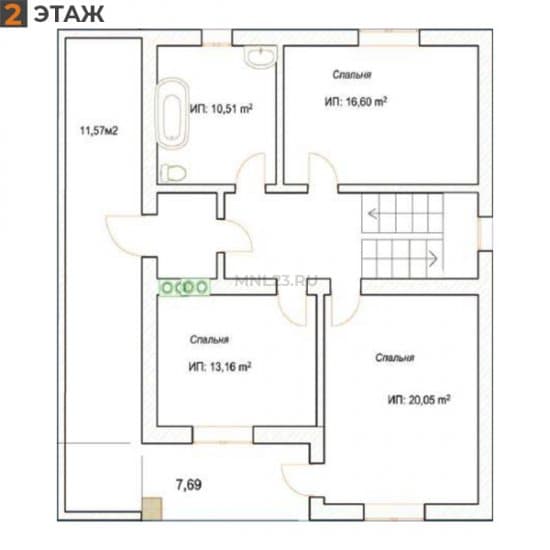 Планировка: Дом 160 м² тип Б в Краснодаре в КП Виктория Престиж, этаж 2