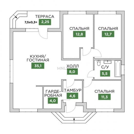 Планировка: Дом 101.5 м² в Краснодаре в КП Новый