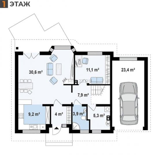 Планировка: Дом 164.5 м² в Краснодаре в КП Испания, этаж 1