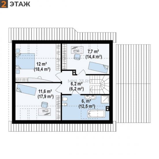 Планировка: Дом 164.5 м² в Краснодаре в КП Испания, этаж 2