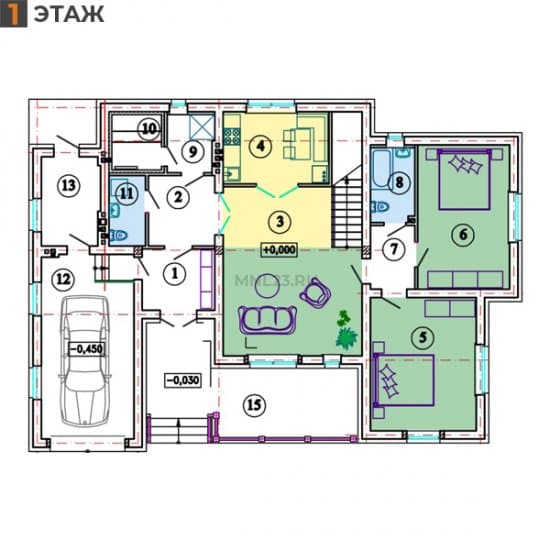 Планировка: Дом 166.88 м² в Краснодаре в КП Вишневый Сад, этаж 1