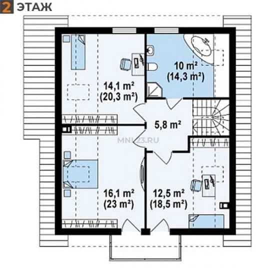 Планировка: Дом 170.4 м² в Краснодаре в КП Испания, этаж 2