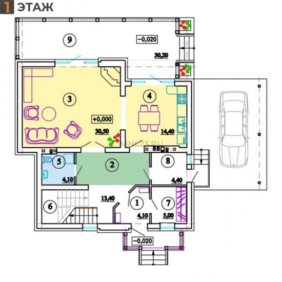 Планировка: Дом 170.40 м² в Краснодаре в КП Вишневый Сад, этаж 1
