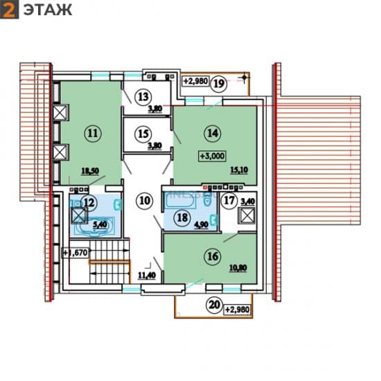 Планировка: Дом 170.40 м² в Краснодаре в КП Вишневый Сад, этаж 2