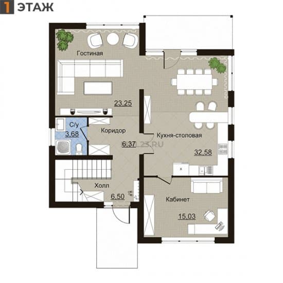 Планировка: Дом 177.16 м² в Краснодаре в КП Италия, этаж 1