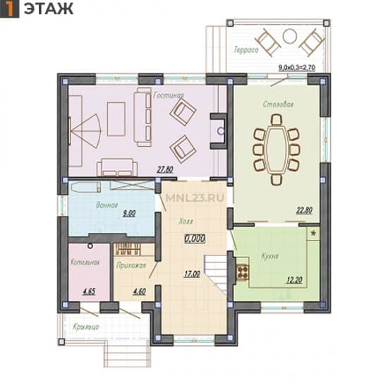 Планировка: Дом 200.4 м² в Краснодаре в КП Лазурный Берег, этаж 1