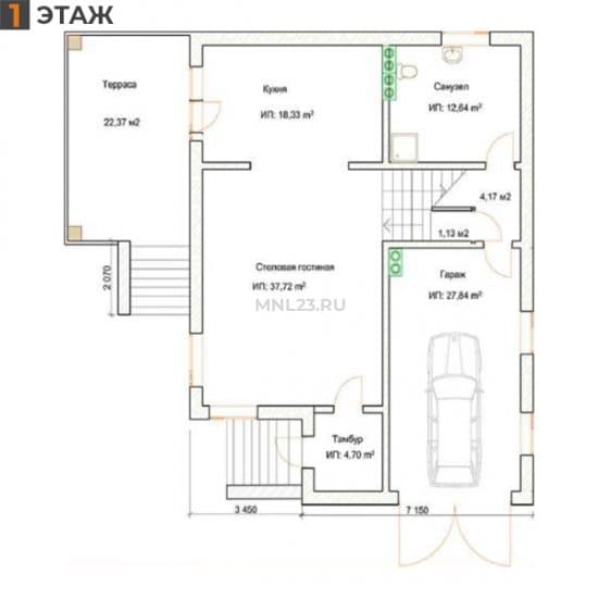 Планировка: Дом 207 м² в Краснодаре в КП Виктория Престиж, этаж 1