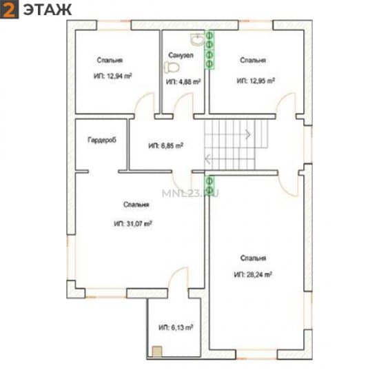 Планировка: Дом 207 м² в Краснодаре в КП Виктория Престиж, этаж 2