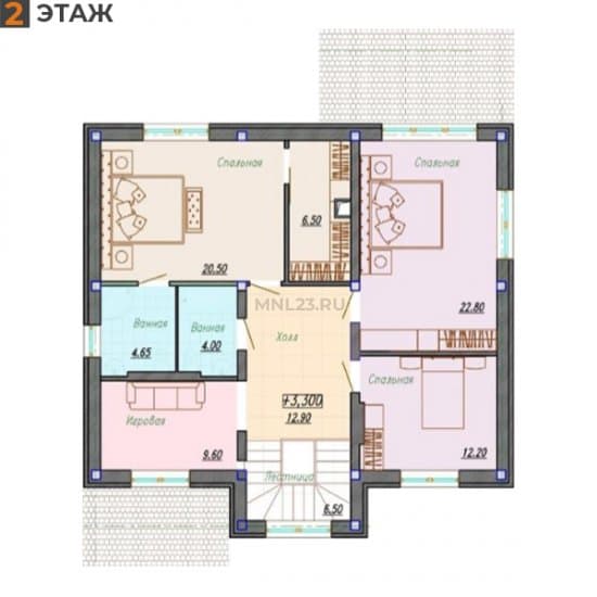 Планировка: Дом 208 м² в Краснодаре в КП Элитный, этаж 2