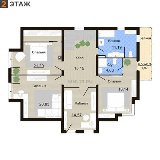 Планировка: Дом 213.17 м² в Краснодаре в КП Италия, этаж 2