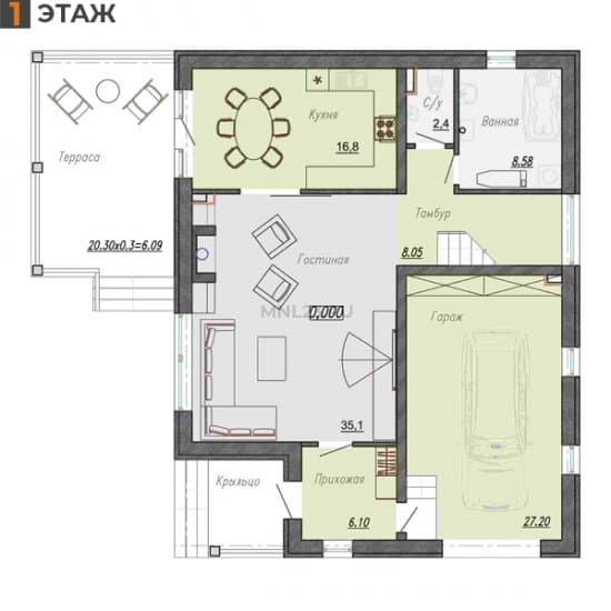 Планировка: Дом 213.49 м² в Краснодаре в КП Лазурный Берег, этаж 1