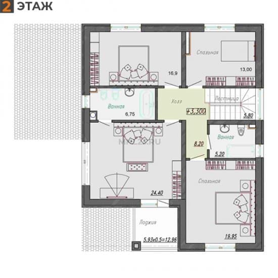 Планировка: Дом 213.49 м² в Краснодаре в КП Лазурный Берег, этаж 2