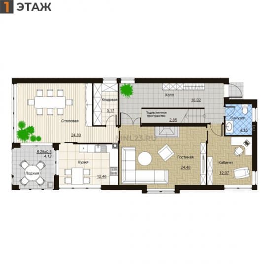 Планировка: Дом 215.96 м² в Краснодаре в КП Италия, этаж 1