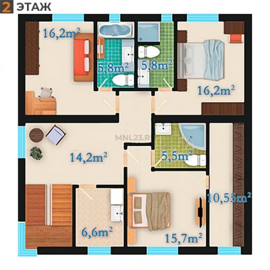 Планировка: Дом 220 м² в Краснодаре в КП Зеленая Поляна, этаж 2