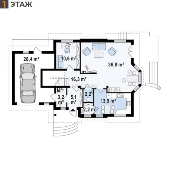 Планировка: Дом 232.8 м² в Краснодаре в КП Испания, этаж 1