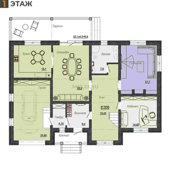 Планировка: Дом 240 м² в Краснодаре в КП Лазурный Берег, этаж 1