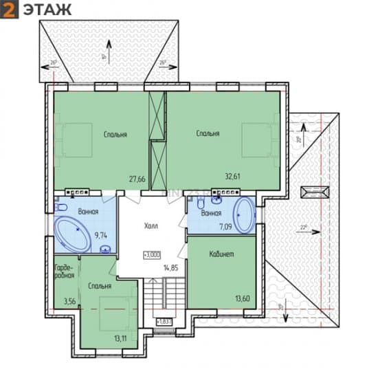 Планировка: Дом 254.93 м² в Краснодаре в КП Вишневый Сад, этаж 2