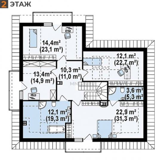 Планировка: Дом 260.4 м² в Краснодаре в КП Испания, этаж 2