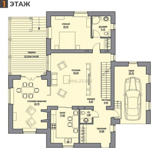 Планировка: Дом 344.47 м² в Краснодаре в КП Немецкая Деревня, этаж 1