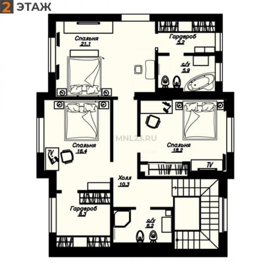 Планировка: Дом 359.36 м² в Краснодаре в КП Немецкая Деревня, этаж 2
