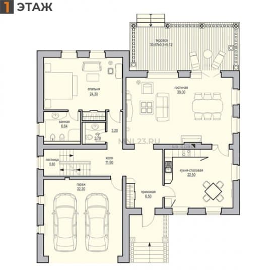 Планировка: Дом 394.41 м² в Краснодаре в КП Немецкая Деревня, этаж 1