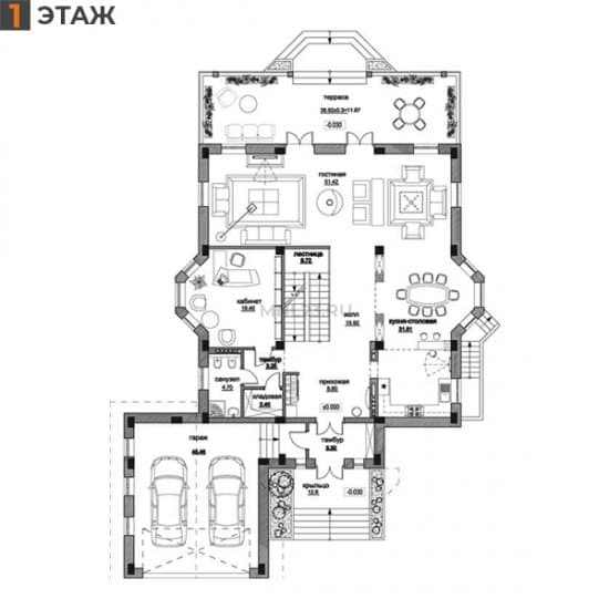Планировка: Дом 510.40 м² в Краснодаре в КП Немецкая Деревня, этаж 1