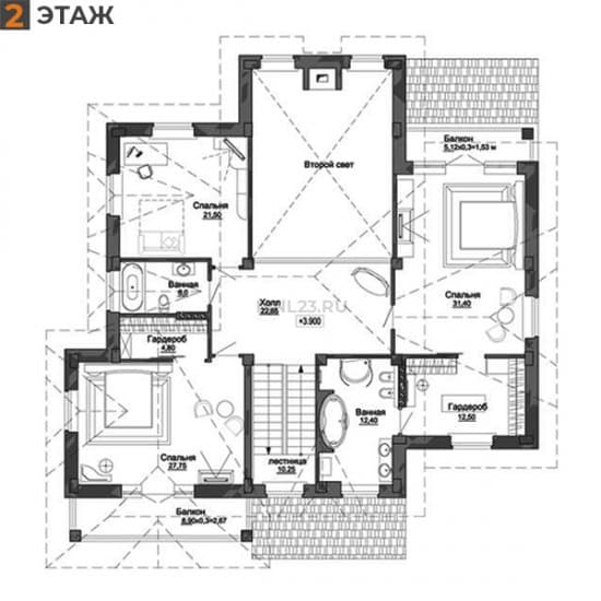 Планировка: Дом 519.02 м² в Краснодаре в КП Немецкая Деревня, этаж 2