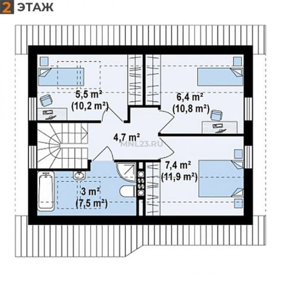 Планировка: Дом 91.5 м² в Краснодаре в КП Испания, этаж 2