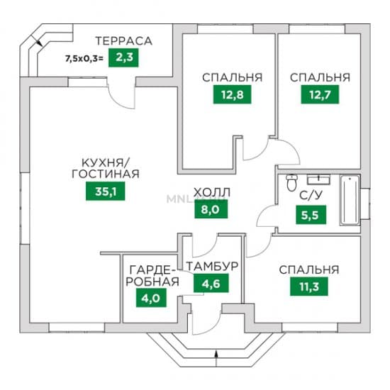 Планировка: Дом 96.3 м² в Краснодаре в КП Знатный Двор