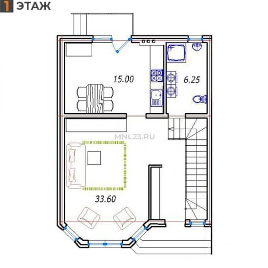 Планировка: Дуплекс 108 м² в Краснодаре в КП Олимпия, этаж 1