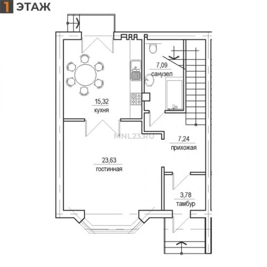 Планировка: Дуплекс 110 м² в Краснодаре в КП Бавария, этаж 1
