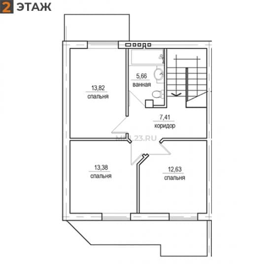 Планировка: Дуплекс 110 м² в Краснодаре в КП Бавария, этаж 2
