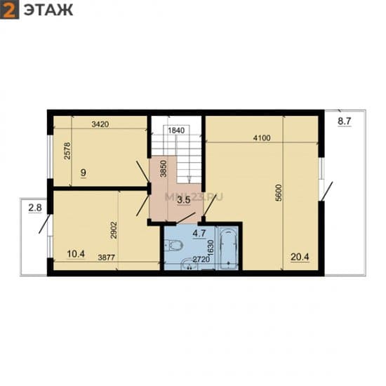Планировка: Дуплекс 110 м² в Краснодаре в КП Малиновка, этаж 2