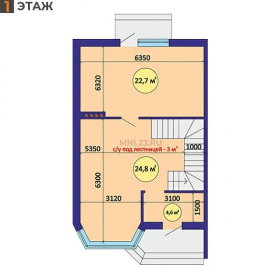 Планировка: Дуплекс 110 м² в Краснодаре в КП Олимпия, этаж 1