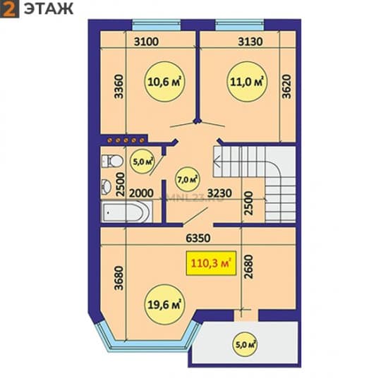 Планировка: Дуплекс 110 м² в Краснодаре в КП Олимпия, этаж 2