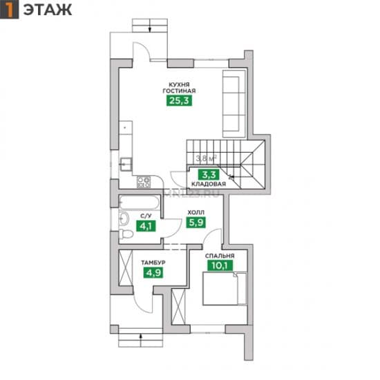 Планировка: Дуплекс 111.4 м² в Краснодаре в КП Знатный Двор, этаж 1