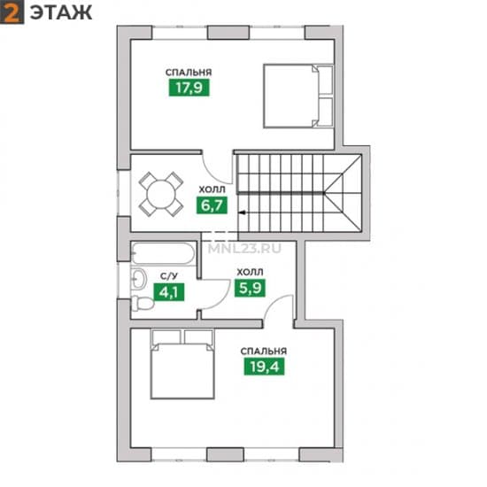 Планировка: Дуплекс 111.4 м² в Краснодаре в КП Знатный Двор, этаж 2