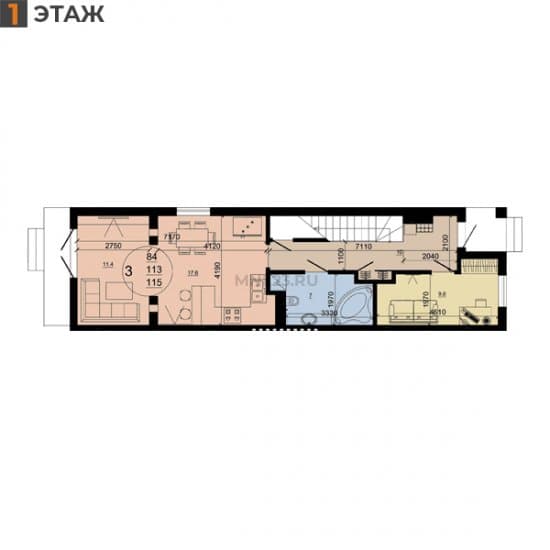 Планировка: Дуплекс 115 м² в Краснодаре в КП Малиновка, этаж 1