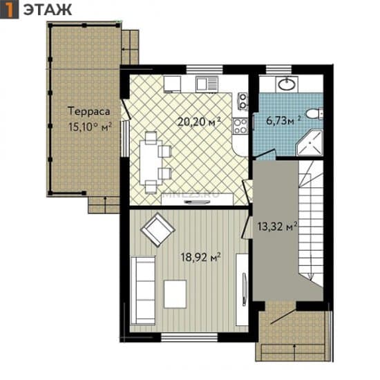 Планировка: Дуплекс 116.14 м² в Краснодаре в КП Близкий, этаж 1
