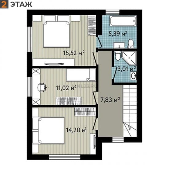 Планировка: Дуплекс 116.14 м² в Краснодаре в КП Близкий, этаж 2