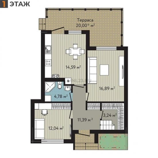 Планировка: Дуплекс 122.36 м² в Краснодаре в КП Близкий, этаж 1