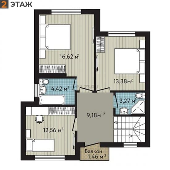 Планировка: Дуплекс 122.36 м² в Краснодаре в КП Близкий, этаж 2