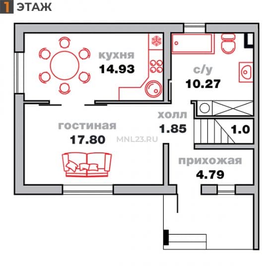 Планировка: Дуплекс 122 м² в Краснодаре в КП Австрия, этаж 1