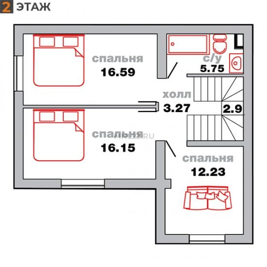 Планировка: Дуплекс 122 м² в Краснодаре в КП Австрия, этаж 2