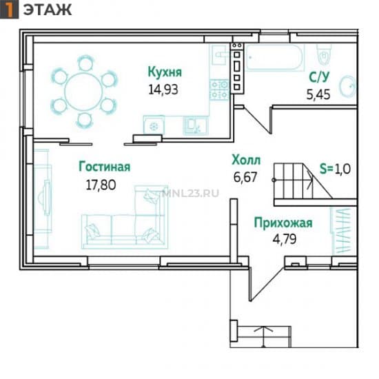 Планировка: Дуплекс 122 м² в Краснодаре в КП Греция, этаж 1
