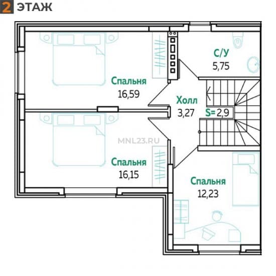 Планировка: Дуплекс 122 м² в Краснодаре в КП Греция, этаж 2