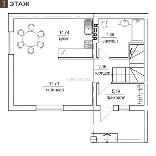 Планировка: Дуплекс 125 м² в Краснодаре в КП Бавария, этаж 1